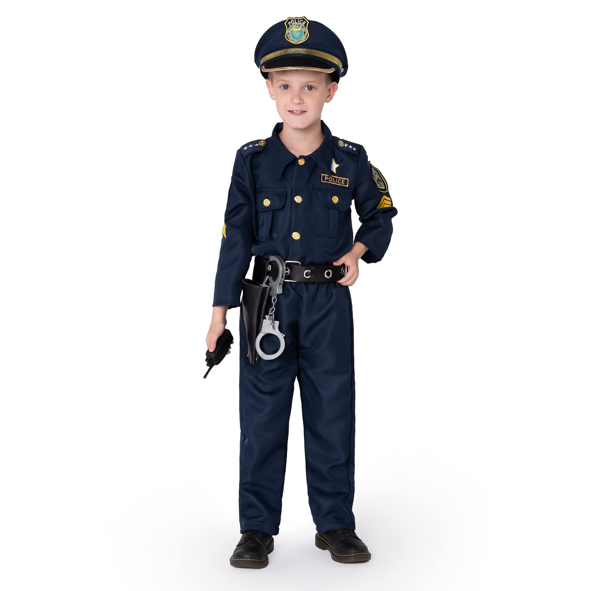 Cocojeci Boys Dress up Trunk Costumes Set,15pcs Pretend Role Play Set  Fireman, Police, Construction Worker Costume with Accessories for Kids Ages  3-7