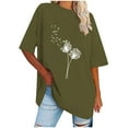 thumbnail image 2 of WREESH Women's Oversized T-Shirts Casual Round-Neck Printed Loose Short Sleeve Blouse Olive Green, 2 of 5