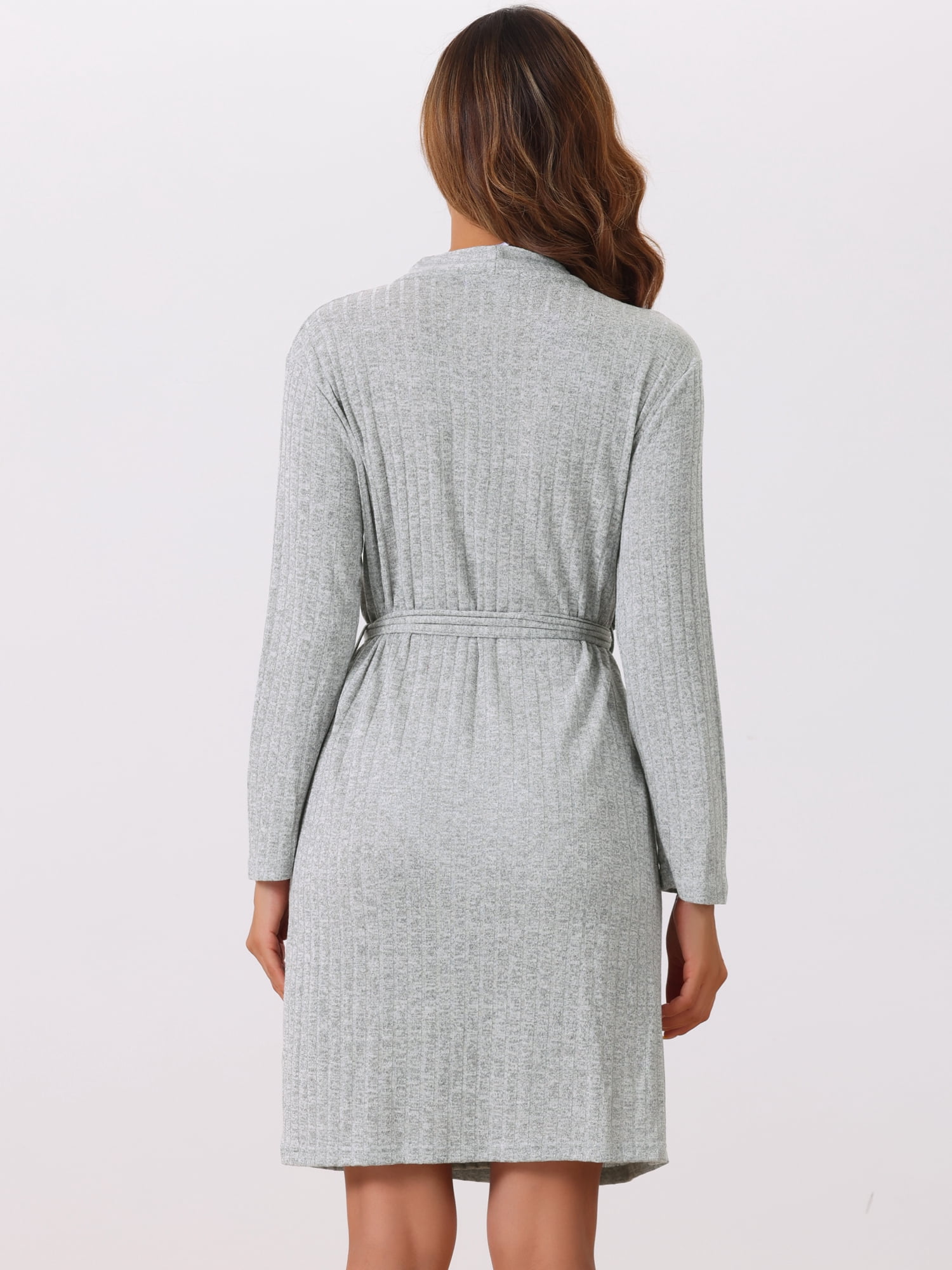 DARING DIVA Knit Robes Ribbed Tie Waist Knee Length Sleepwear M Gray