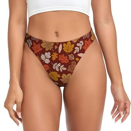 Rateoe Autumn Warm Tone Maple Leaf Pattern Seamless Women Underwear Thongs No Show Ladies Thong No Line Breathable Comfortable Panties Undies for Women-Small