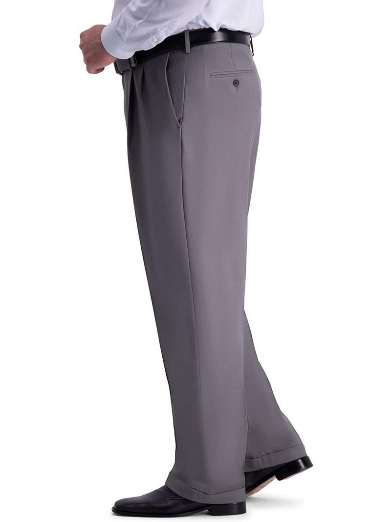 パンツ CLASSIC FIT TROUSERS GRAIGE Haggar mens Big & Tall Eclo Stria Pleat-front Expandable