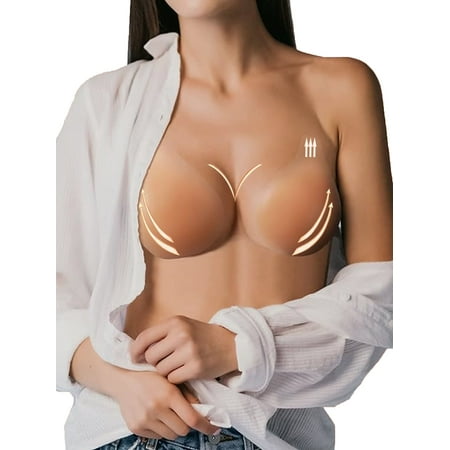 Sticky Bras For Women Push Up Adhesive Invisible Bra Backless Strapless Bra For Big Busted Reusable With Nipple Covers-B