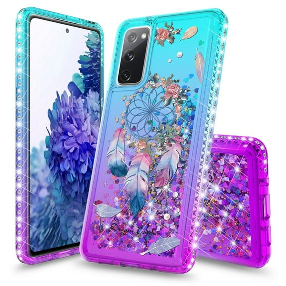 Bemz Liquid Quicksand Case for Samsung Galaxy S20 FE (with Touch Tool) - Dreamcatcher Flowers (Teal/Purple)