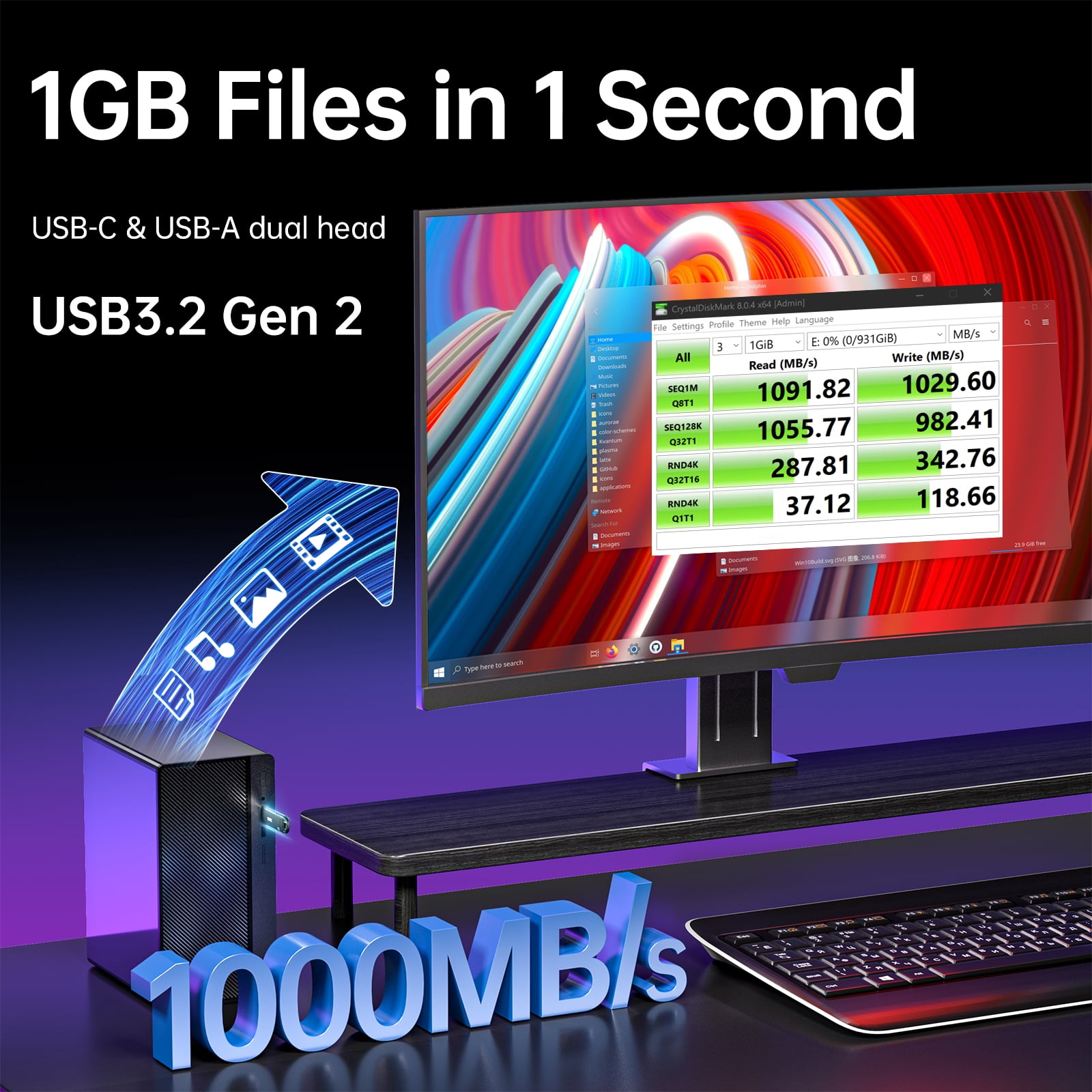 SSK USB Flash Drive 512GB SSD External, TLC NAND Solid State Drive Dual USBC USBA Port, Up to 1000MB/s High-Speed Portable 512GB USB Thumb Drive Stick for iPhone 15/16/17 Pro, Mac, Android, PC Backup