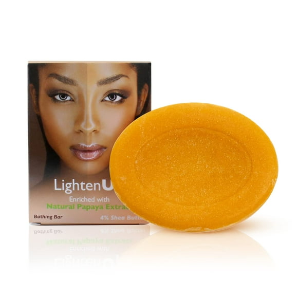 Jabón de papaya LightenUp - 13.5 fl oz / 100 g - Barra de jabón de papaya natural - Jabón exfoliante hidratante con extracto de papaya, aceite de coco y 4% manteca de karité - Jabón de baño iluminador