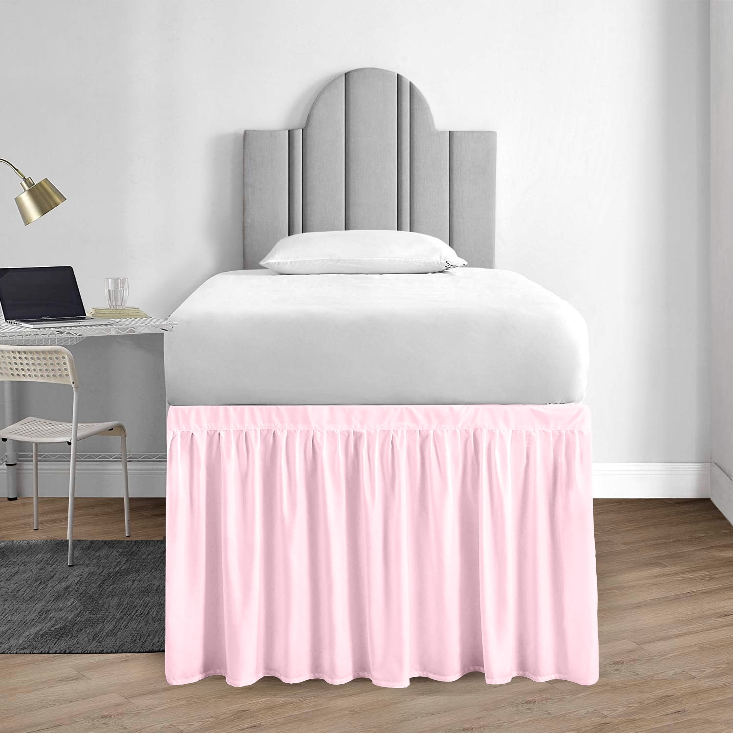 46 Inch Drop Full XL Size Dorm Bed Pink Solid Bed Skirt Lightweight