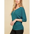 thumbnail image 5 of Made by Johnny Women's V-Neck 3/4 Sleeve Dolman Top with Side Shirring S TEAL, 5 of 6