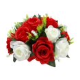 thumbnail image 2 of Bouquet de Roses Artificielles Réalistes 26cm 15 Têtes Décoration de Mariage Bouquet Blanc Rouge, 2 of 7
