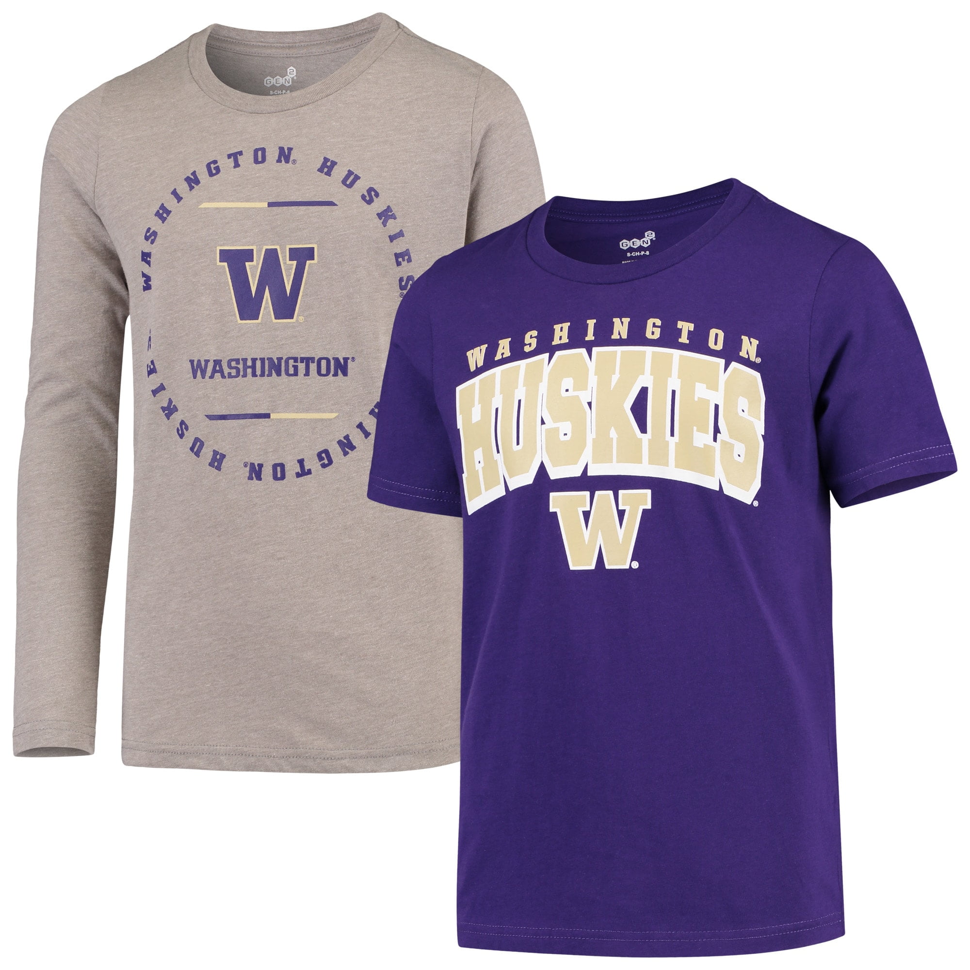 Washington Huskies Youth Club Short Sleeve and Long Sleeve TShirt Combo Pack Purple/Heathered