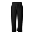 thumbnail image 3 of Lmueinov Women's 100% Cotton Straight Leg Ankle Pants, Elastic High Waist Casual Trousers with Button Split Hem & Pockets, Breathable Summer Commute Vacation Pants for Women S-2XL, 3 of 4