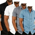 thumbnail image 4 of Chemises en Coton et Lin à Manches Courtes pour Hommes, Tops Décontractés Blancs TG, 4 of 5