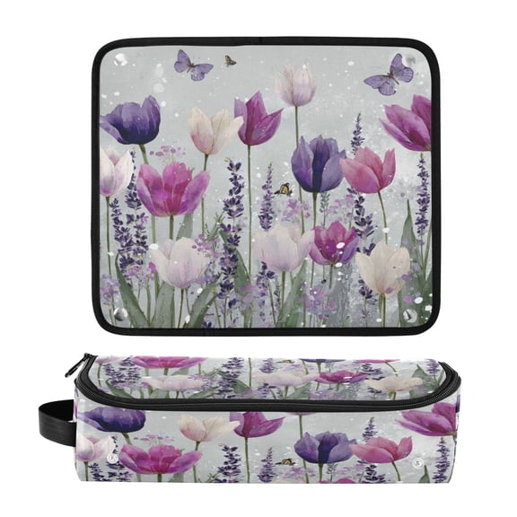 Hair Tools Travel Bag Heat-Resistant Curling Iron Organizer Bag with Detachable Heatproof Mat Travel Storage Case Colorful Tulips and Lavender