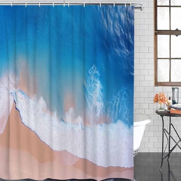 Shower Curtain Waterproof Shower Curtain for Bathroom,Bathtub,Shower, Sea Beach Blue Shower Curtain Set with Hooks for Home Decoration 72x72 Inch