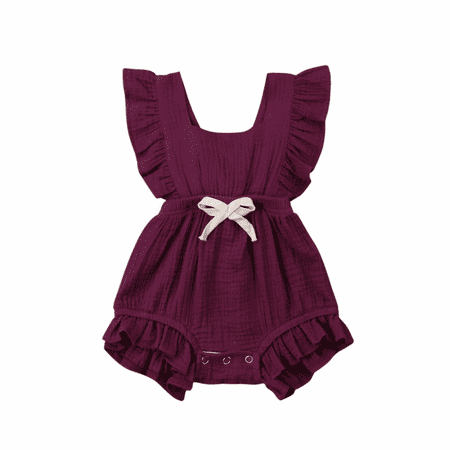 

Wish Baby Girl Ruffled Sleeveless Romper Casual Summer Jumpsuit Cotton Clothes --- Purple Red（Size 100） S691