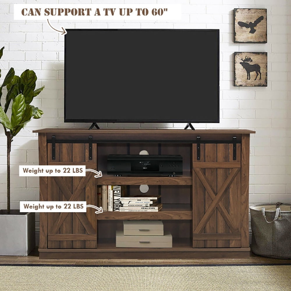 Finihen TV Stand, TV Cabinet, Sliding Barn TV Stand Console Table, Media Entertainment Center with Storage, for Living Room, Bedroom, Brown