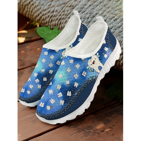 Starry Sky/Galaxy Design Ladies Brand Loafers Cute Cartoon Teeth Print Casual Breathable Summer Shoes Zapatos Planos