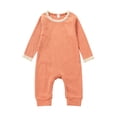 thumbnail image 1 of Qiylii Baby Girls Solid Color Ribbed Romper,Long Sleeve Splicing O-neck Bodysuit, 1 of 7