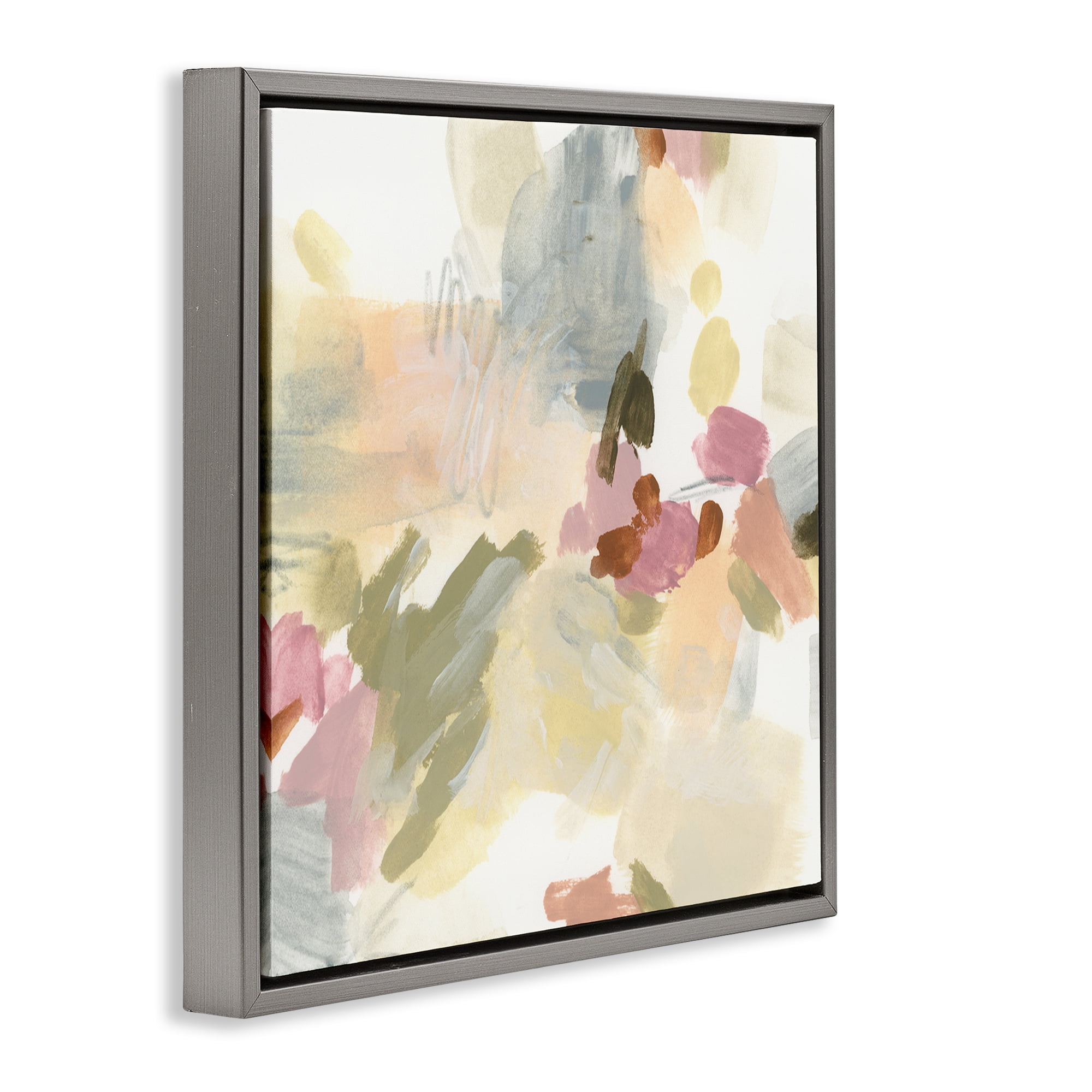 Stupell Industries Soft Restless Abstraction Abstract Painting Gray Floater Framed Canvas Art Print Wall Art, 18 x 18