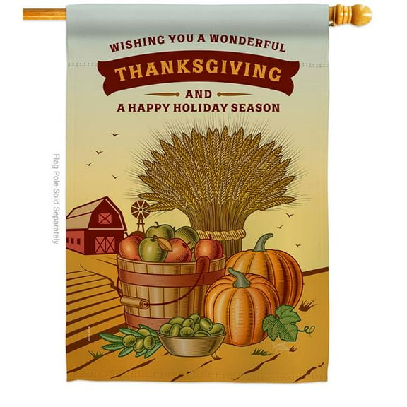 Breeze Decor H113083-BO Thanksgiving Holiday House Flag Fall 28 x 40 in. Double-Sided Decorative Vertical Flags for Decoration Banner Garden Yard Gift