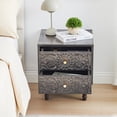 thumbnail image 4 of Wirrytor Modern Short Nightstand with 2 Drawers, Bedside Table 2 Drawer Dresser with Embossed Pattern, Storage End Table with Wooden Legs for Bedroom & Living Room, Black, 4 of 9