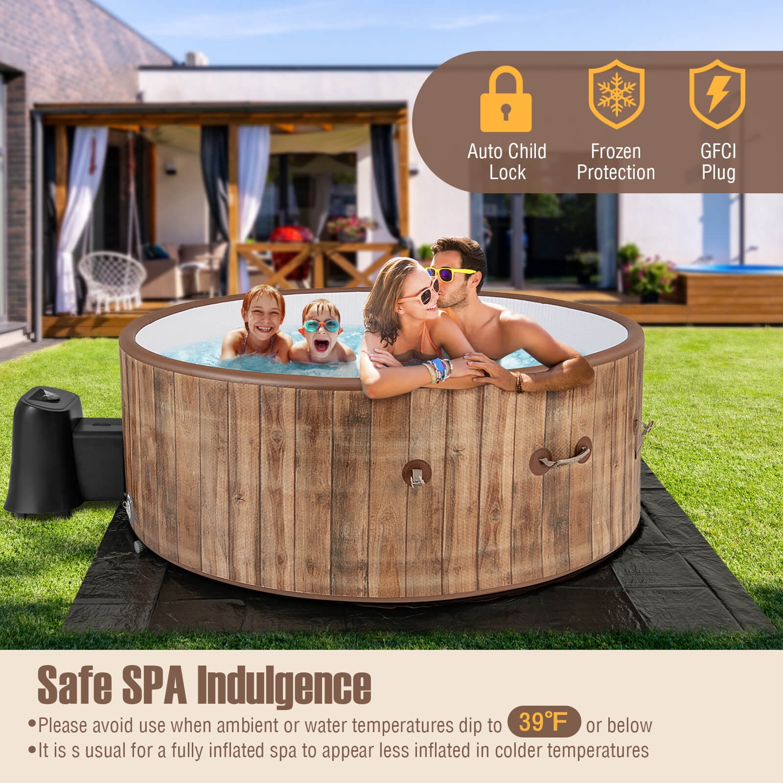 Costway 72" Inflatable Hot Tub SPA with 120 Air Jets Electric Heater Pump Manual Air Pump