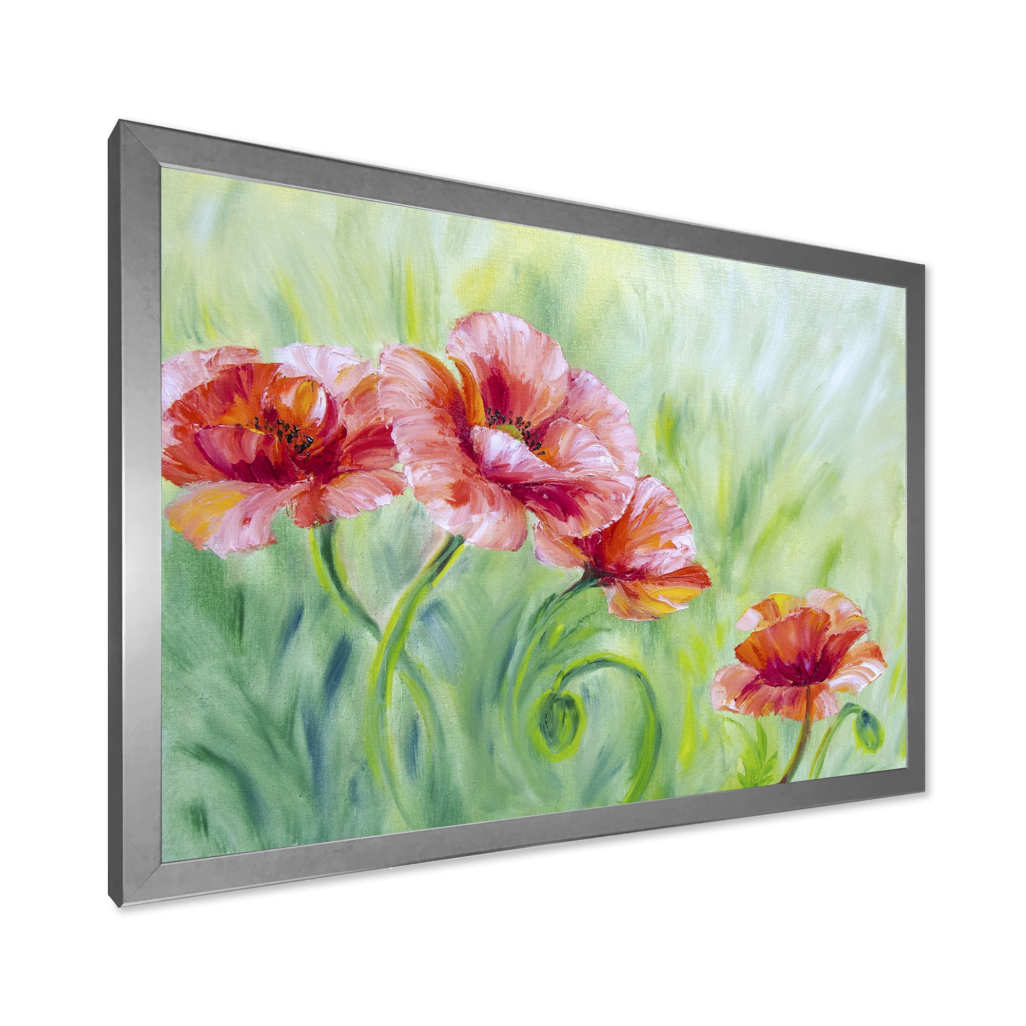 Designart 'Red Blossoming Poppies Over Wild Green II' Traditional Framed Art Print