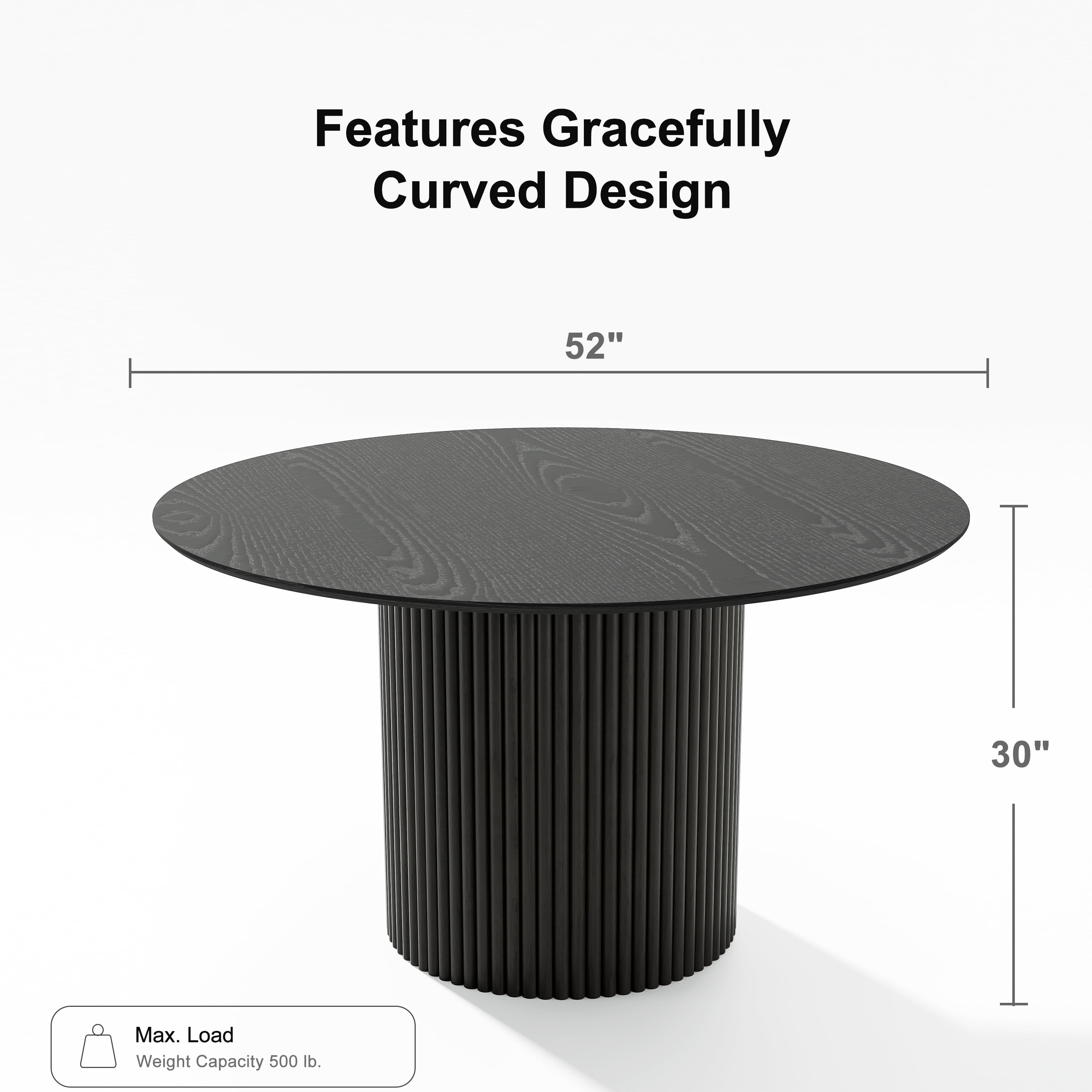 52 in. Soild Wood Black Dining Table Round Kitchen Table
