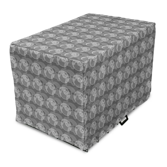 Geometric Dog Crate Cover, Greyscale Rings Overlapping Ovals Interlocked Ellipses Retro Mosaic Modern Graphic, Easy to Use Pet Kennel Cover Small Dogs Puppies Kittens, 7 Sizes, Grey, by Ambesonne