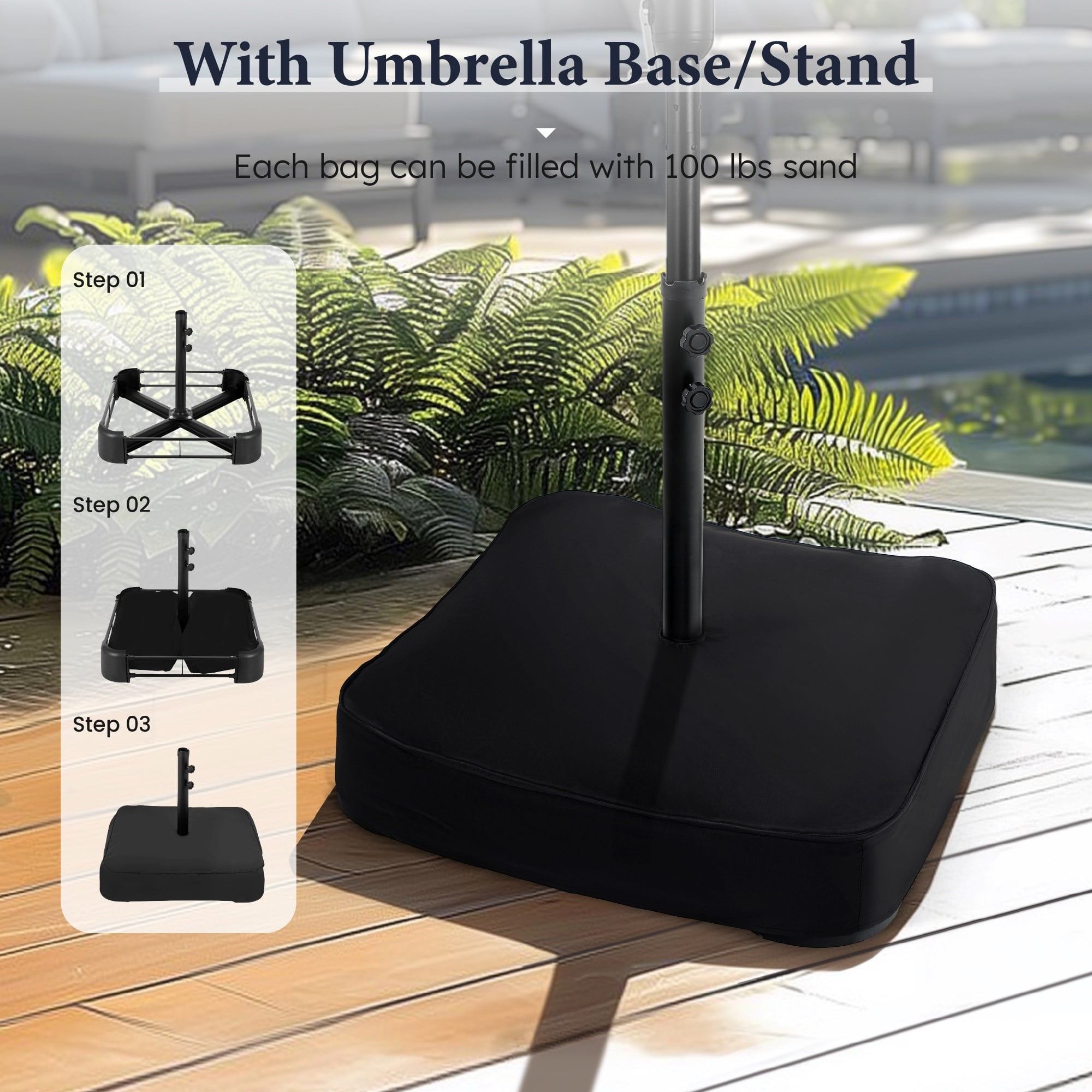 SUMMIT LIVING 15 ft Large Patio Umbrella with Base (Included) Double-Sided Rectangular Outdoor Deck Umbrella for Outside - Beige