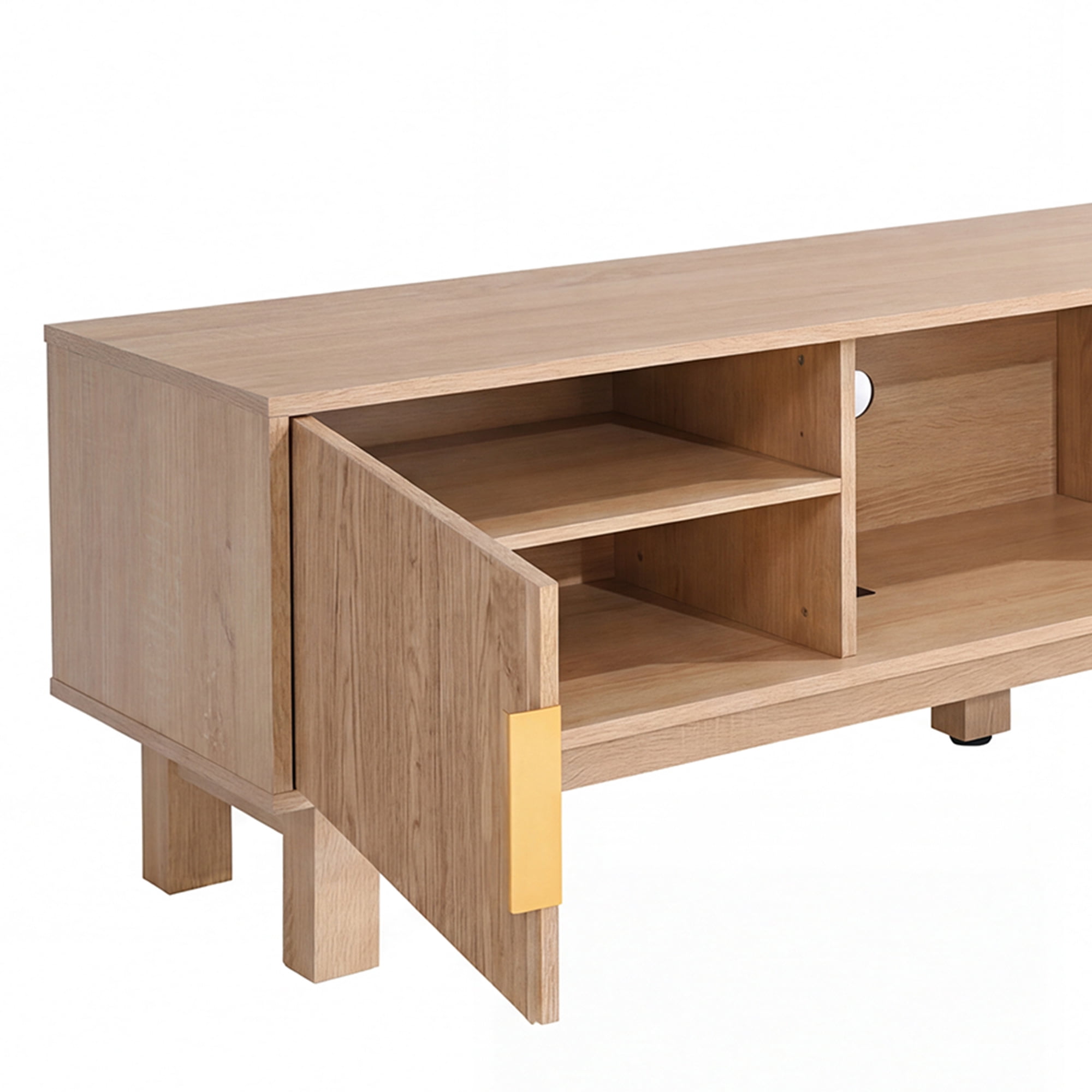 Uforic 59" Natural Wooden TV Stand with Power Outlets, Fluted Entertainment Center for 65" TVs (Living Room)
