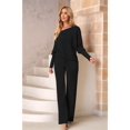 thumbnail image 4 of Women 2 Piece Outfits One Shoulder Knit Sweater Pullovers Wide Leg Pants Sets Sweatsuit Tracksuit Black XL, 4 of 10