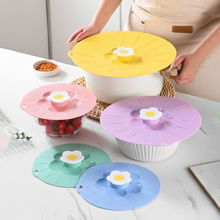 

Jiaroswwei Anti Spill Cover Flower Design Flexible Anti-deformed Hanging Storage Space Saving Keep Freshness Silicone Food Grade Spill Stopper Lid for Pot