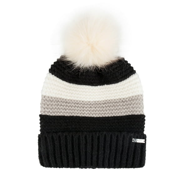 Jessica Simpson Women's Striped Faux Fur Pom Beanie Hat