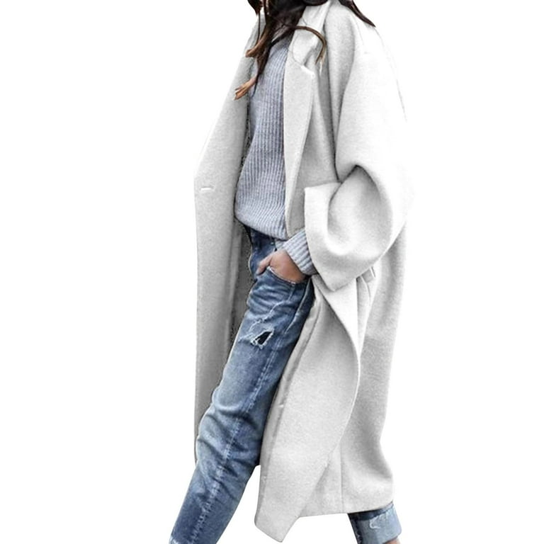 ICHUANYI Womens Classic Coat Button Down Lapel Open Front Solid Long Jacket  Fall Winter Clothes Outfits 2023 