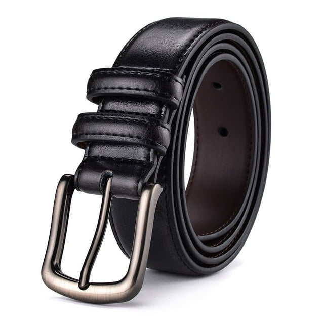 DEBGFS Ceinture pour Homme Ceinture Habillée en Cuir Véritable Classique Décontractée Ceinture de 1 1/4” de Large avec Boucle à Ardillon Simple, Noir, 48