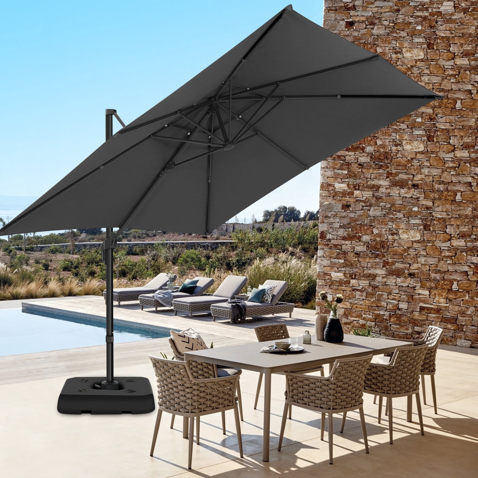 HOTEEL 10ft Patio Umbrella Outdoor Square Large Cantilever Windproof Offset and Heavy Duty Sun Umbrella for Garden Deck Pool，Gray