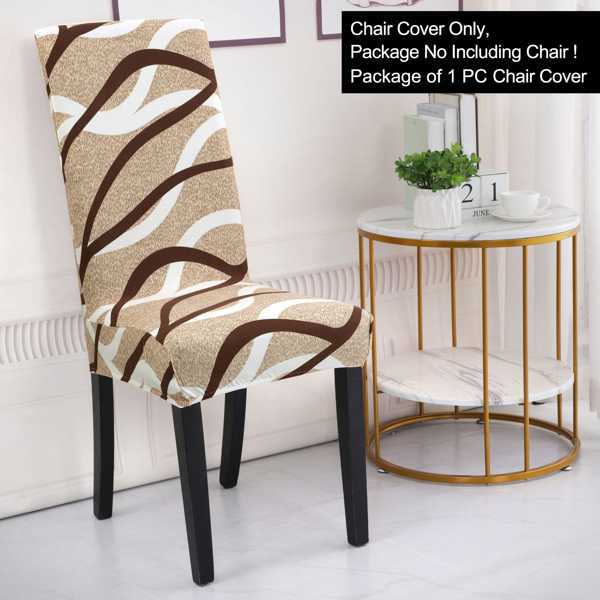 Unique Bargains Stretch Polyester Dining Chair Covers Set of 6, Khaki and Brown