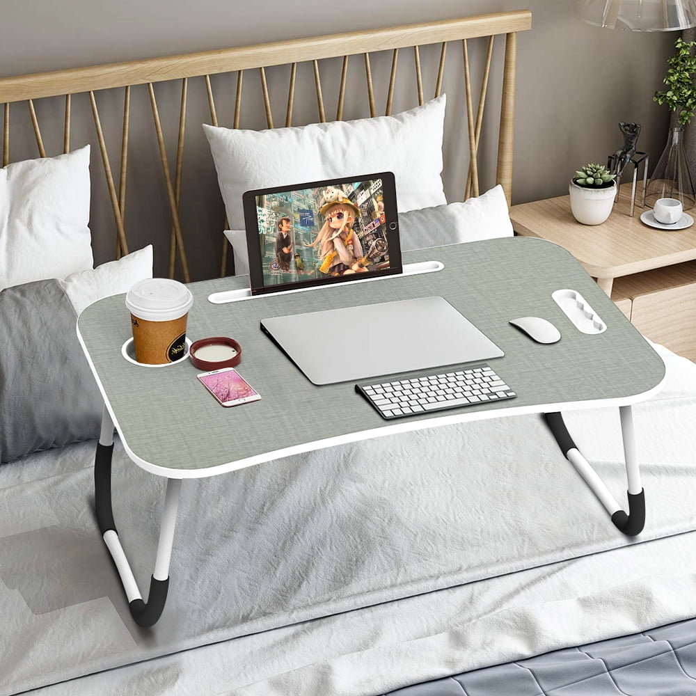 Working on Bed/Couch/Sofa Laptop Desk Foldable Laptop Bed Table Multi-Function Lap Table with Storage Drawer and Water Bottle Holder Serving Tray Dining Table with Slot for Eating Breakfast 