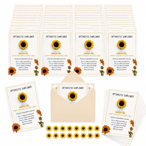 40Pcs Sunflower Pocket Hug Cards, Mini Motivational Greeting Cards with Resin Sunflower Tokens, Inspirational Thinking of You Gifts for Friends Family Teachers or Coworkers, Encouragement Cards