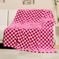 thumbnail image 2 of Checkered Flannel Fleece Throw Blanket Soft Cozy Checkerboard Grid Print Chessboard Gingham Pattern Blankets for Bed Couch Sofa, 60"x80", Hot Pink, 2 of 6