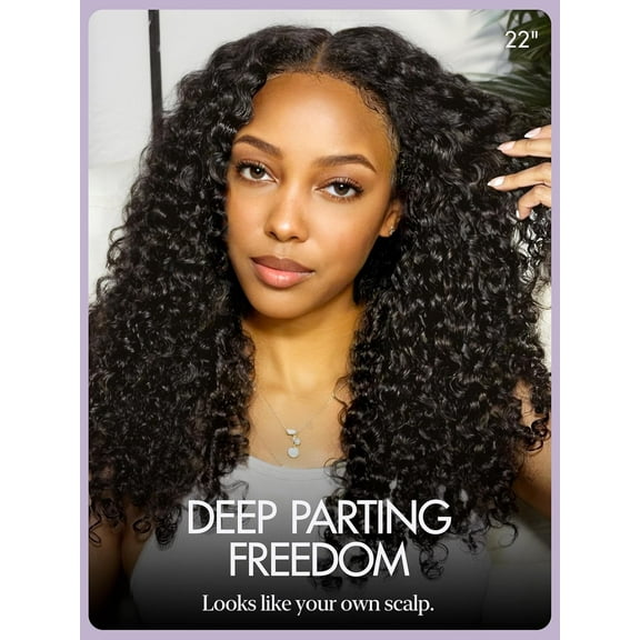 LUVME 7x6 HD Lace Front Wig 16" Burmese Messy Curly Human Hair Pre Cut Plucked Glueless Natural Black for Women