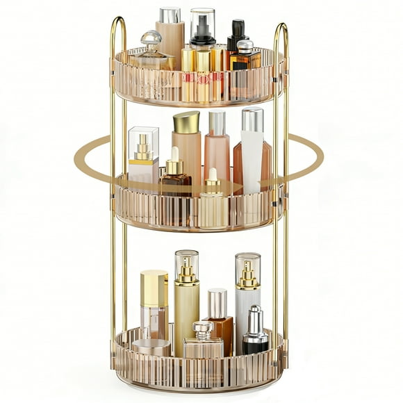Kisportee Organizador de Maquillaje para Tocador, Organizador de Perfumes de 3 Niveles con Rotación de 360° para Almacenamiento de Maquillaje y Encimera de Baño, Soporte Giratorio Transparente para