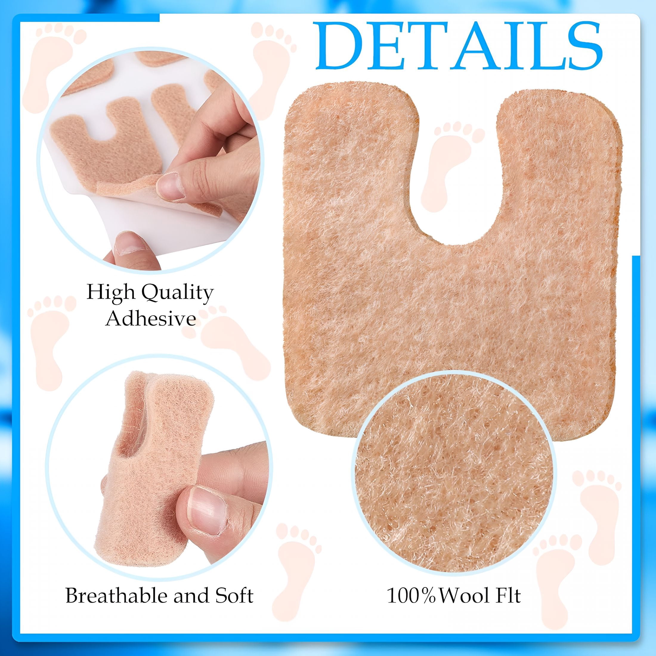 XIRQI 120 Pcs Callus Pads 1/4"Thick U Shaped Metatarsal Corn Pads Felt Callus Cushions Adhesive Corn Protectors for Men Women Feet Toes Pain Relief Blister Prevention