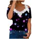 thumbnail image 2 of ICHUANYI Clearance Fashion Women's Summer V-Neck Lace Patchwork Short Sleeve Sexy Top Blouse(Hot Pink, M) ICHUANYI WER2023081206414, 2 of 5