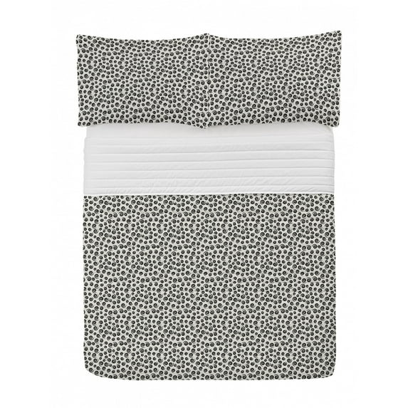 Black and White Microfiber Bedspread Set, Various Size Spiral Shapes in Different Angles Scattered on White Backdrop, Soft Bedding Set with Pillow Shams & Comforter, 3 Sizes, Black White, by Ambesonne