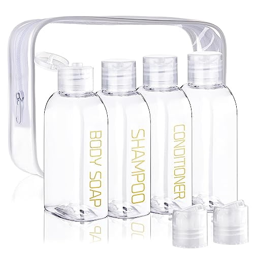 Leakproof Squeeze Bottles Travel Kit - 4pc 3.4 oz TSA Approved for Shampoo, Conditioner and Toiletries