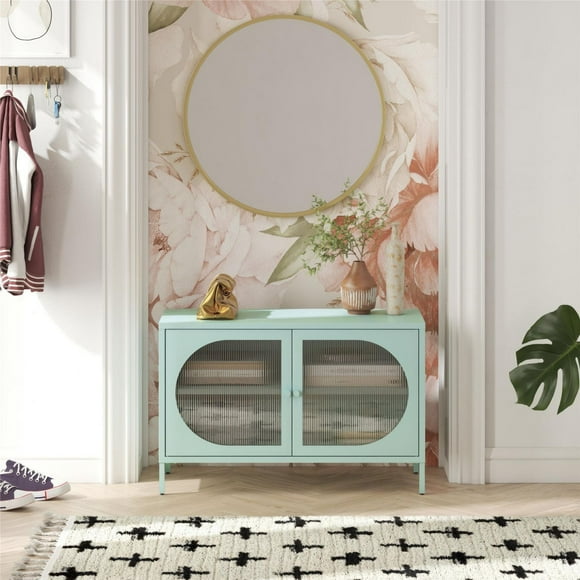 Mr. Kate Luna Wide 2-Door Accent Cabinet with Fluted Glass, Sky Blue