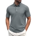 thumbnail image 3 of Mens Fashion Polo Shirts Cotton Classic Short Sleeve Thermal Button Shirt with Pocket Dark Gray 5XL, 3 of 5