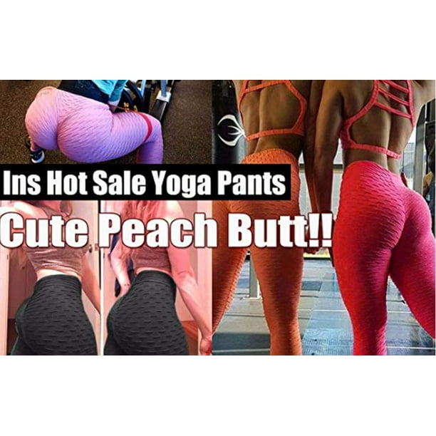 leggings for women Butt Lifting Women Booty High Waisted Tummy Control  Workout Yoga Pants for Women Peach hip sports leggings for girls XXL（pink）  
