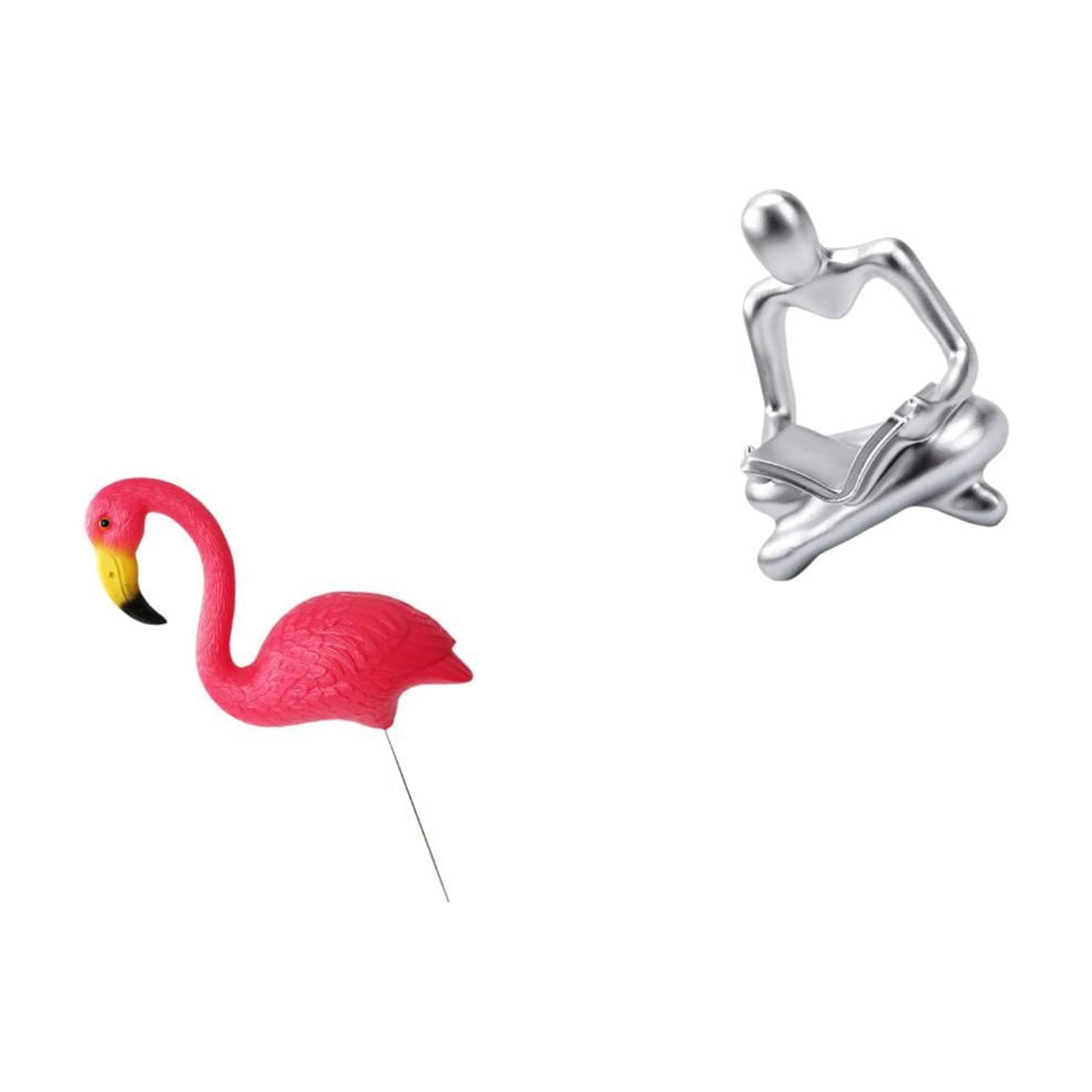 simhoa Flamingo Fairy Garden Stake Sculpture Ornament for Holiday Spring Creative Abstract Thinker Statue Figurine Craft for Living Room Yard Art Decoration